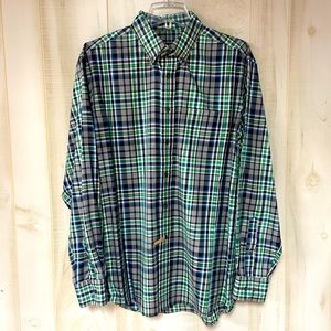 Jos A Bank Green Blue Gray Plaid Cotton Button Down Shirt Sz L